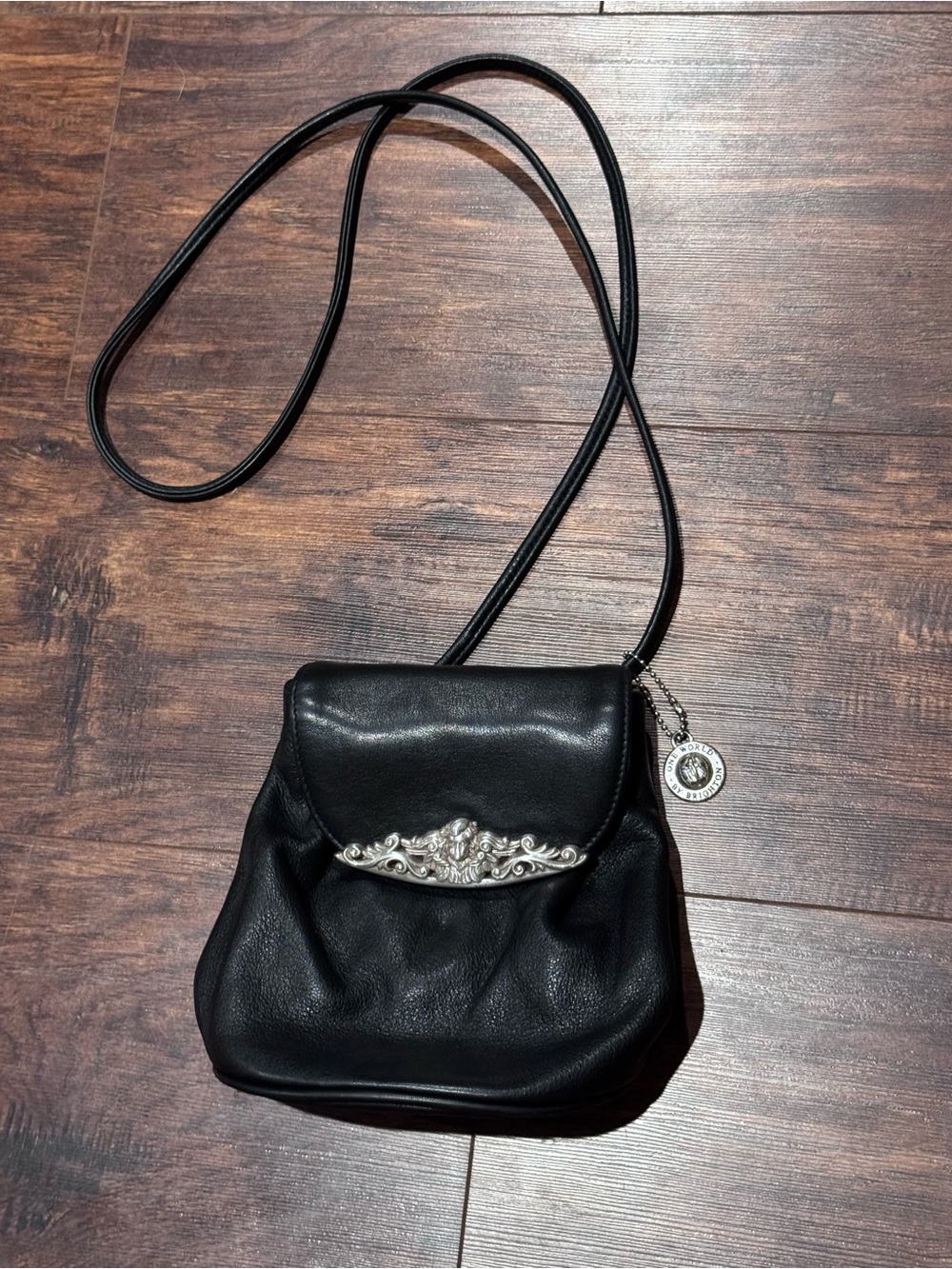 Vintage One World by Brighton Leather Shoulder/cross body w/Silver Cherub